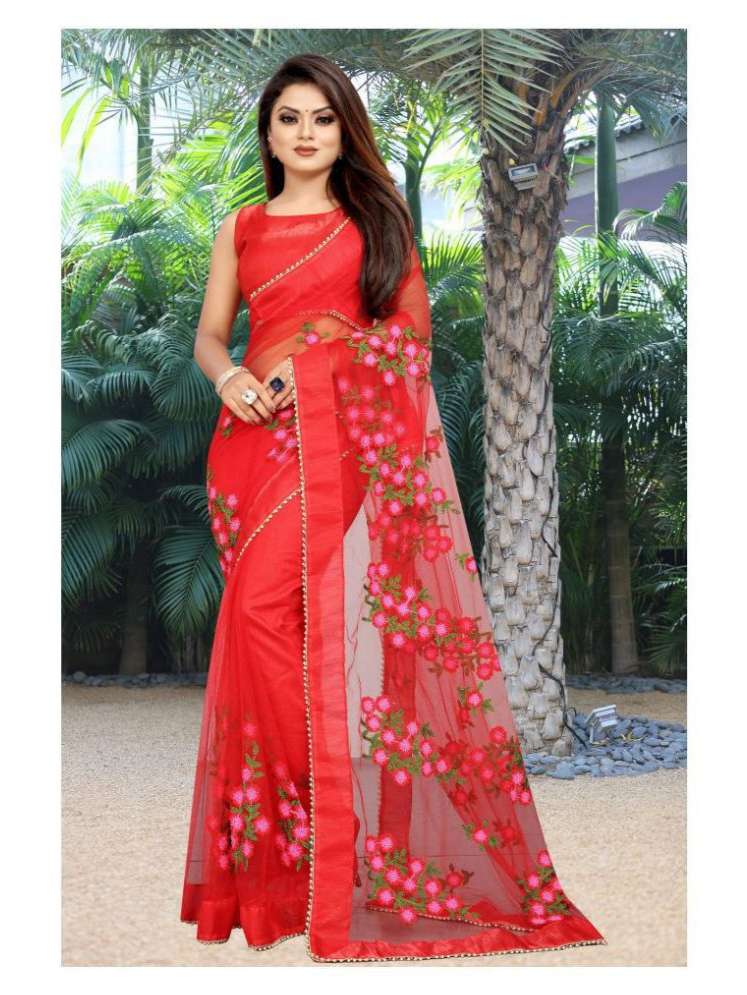 red color net saree with unique  - 17775656 -  Standard Image - 1