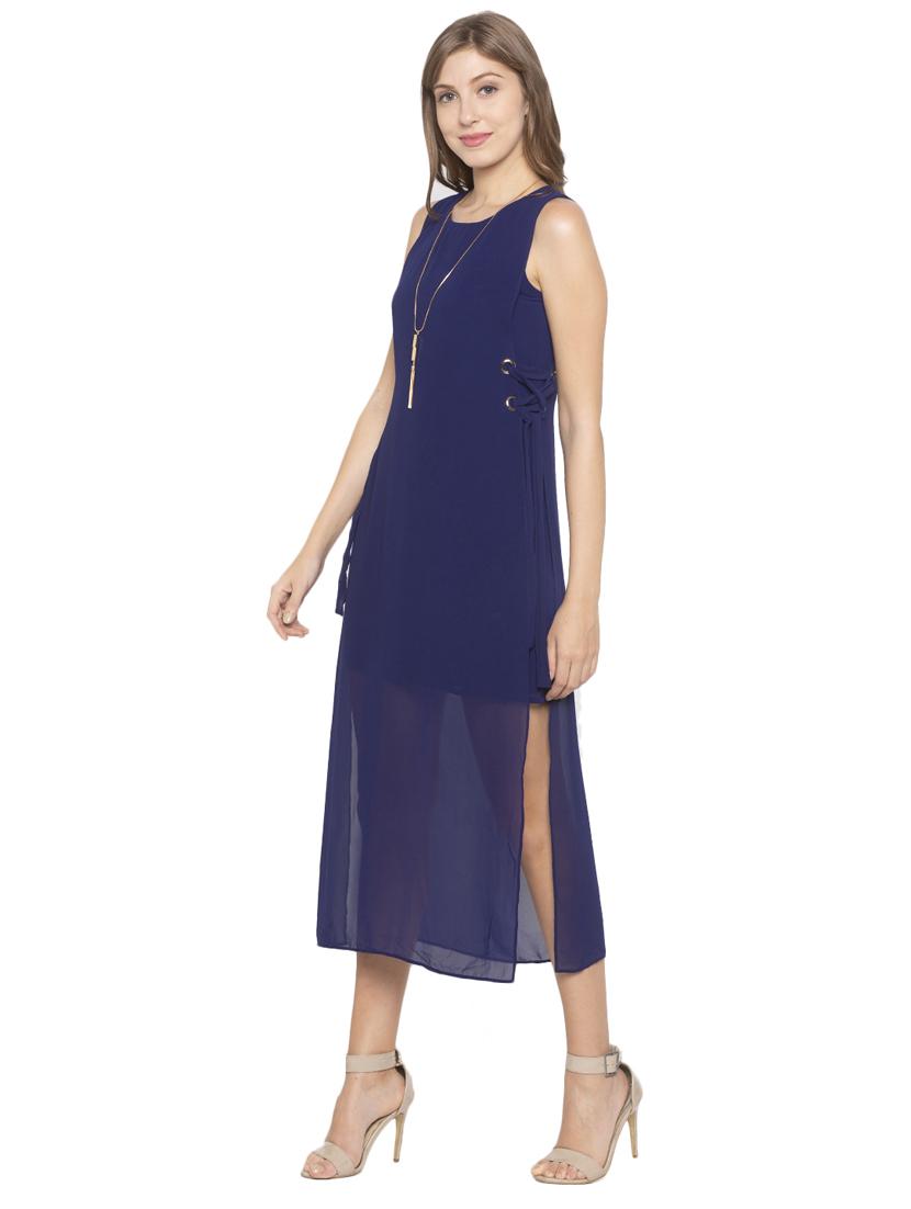 tie knot detail high slit dress - 17776359 - Standard Image - 1