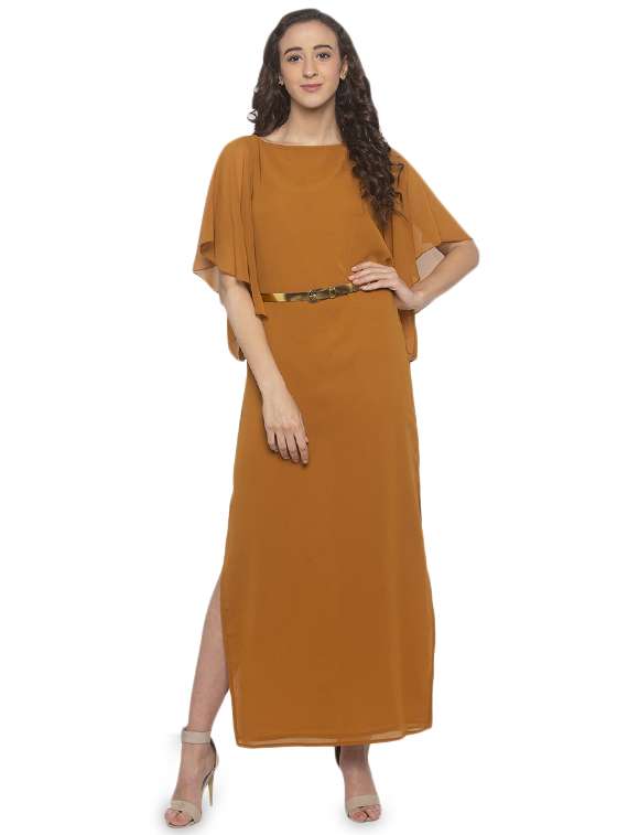 bell sleeved solid fit & flare dress