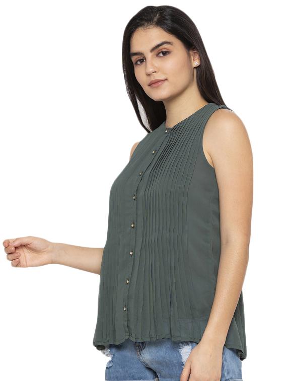 round neck pleated top - 17776494 - Standard Image - 1
