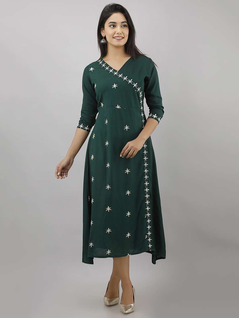 bottle green angrakha kurta