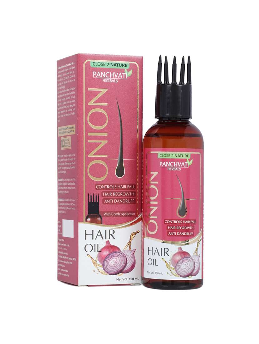 panchvati onion hair oil, with comb applicator, controls hair fall - no mineral oil, silicones or parabens - 100 ml
