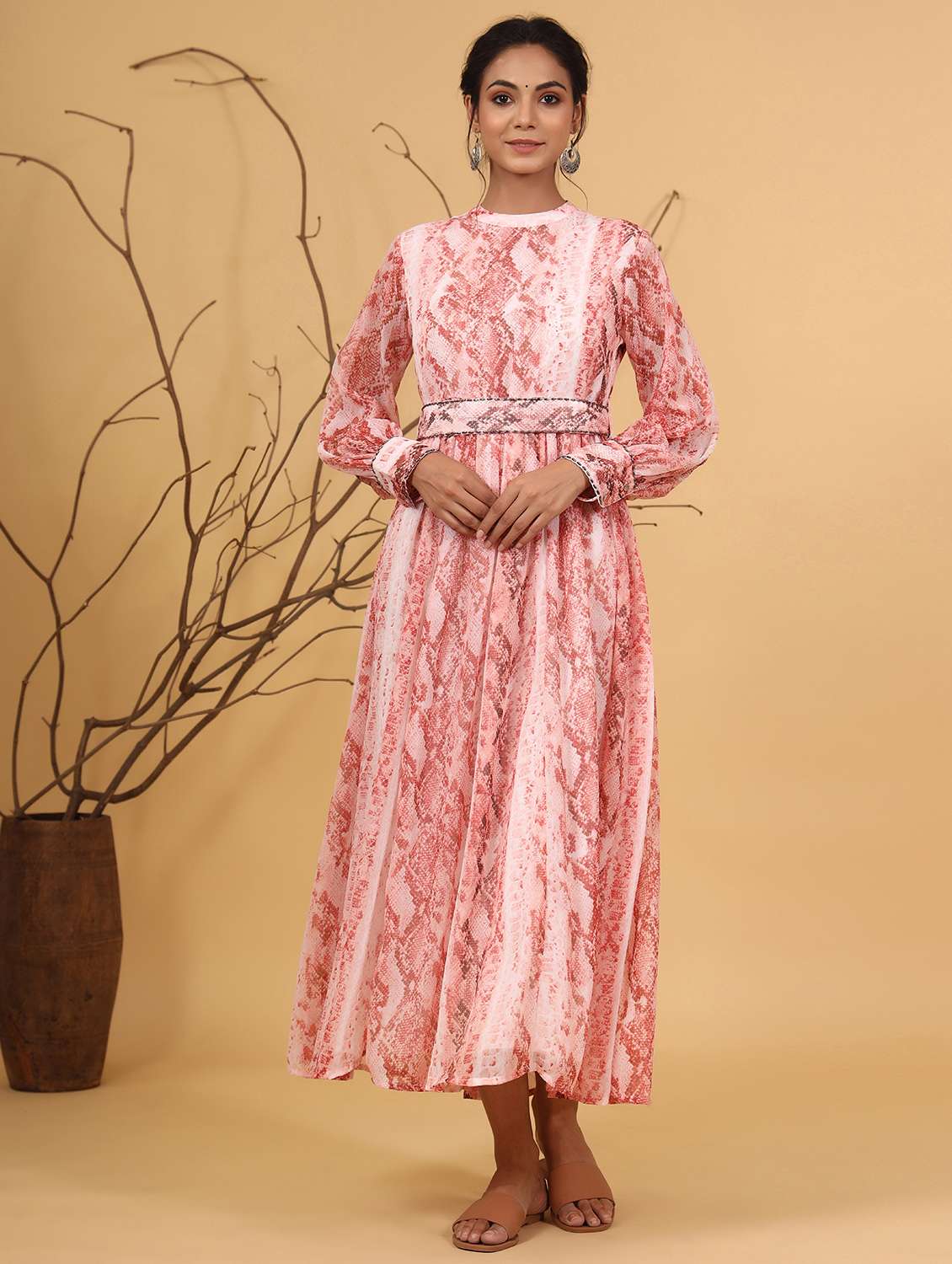 animal print flared ethnic dress - 17778122 - Zoom Image - 0