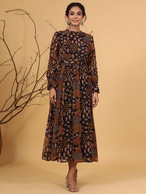 printed flared ethnic dress - 17778123 -  Standard Image - 0