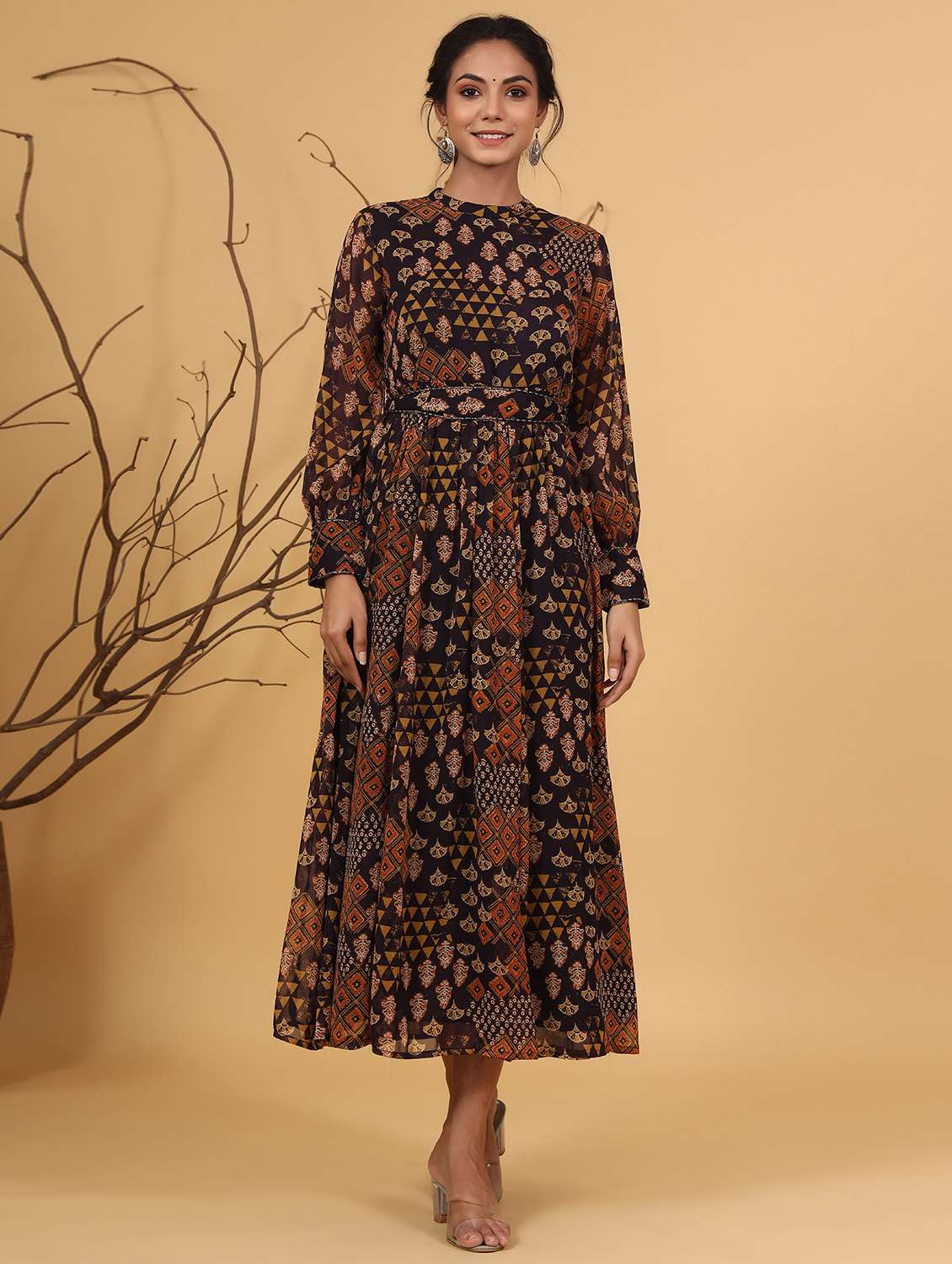 printed flared ethnic dress - 17778123 -  Zoom Image - 0