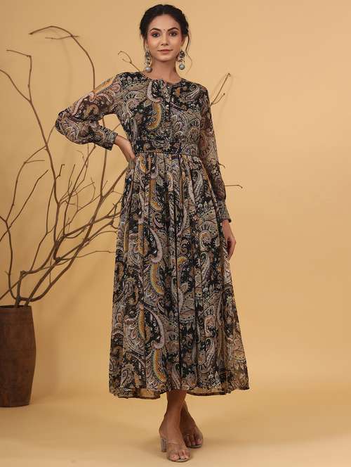 printed flared ethnic dress - 17778129 - Standard Image - 0