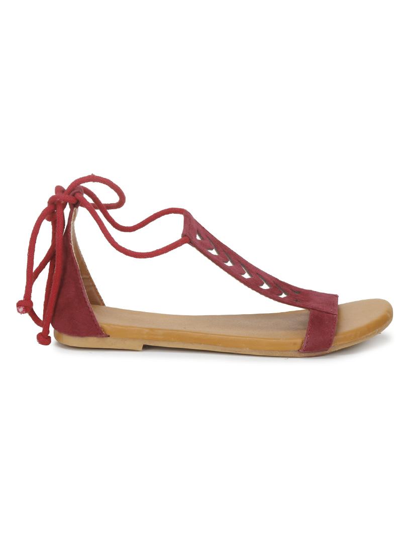 maroon velvet laceup sandals - 17778245 - Standard Image - 1