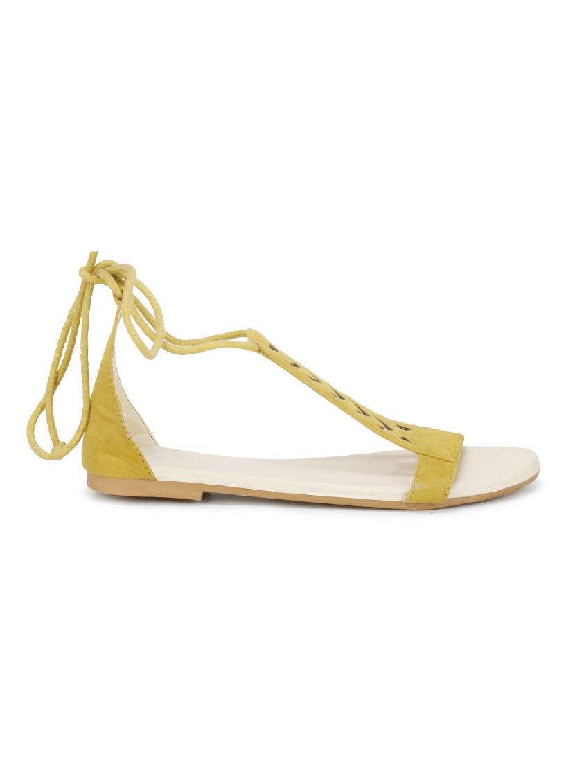 yellow velvet laceup sandals - 17778248 - Standard Image - 1