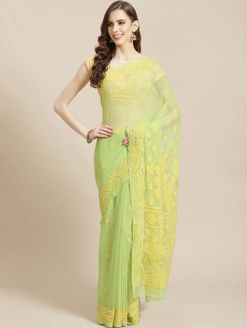 ada hand-embroidered green chikankari saree with blouse - 17778291 -  Standard Image - 0