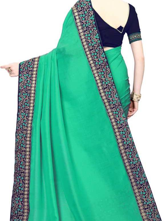 embroidered bollywood pure silk saree (dark  - 17778814 -  Standard Image - 1