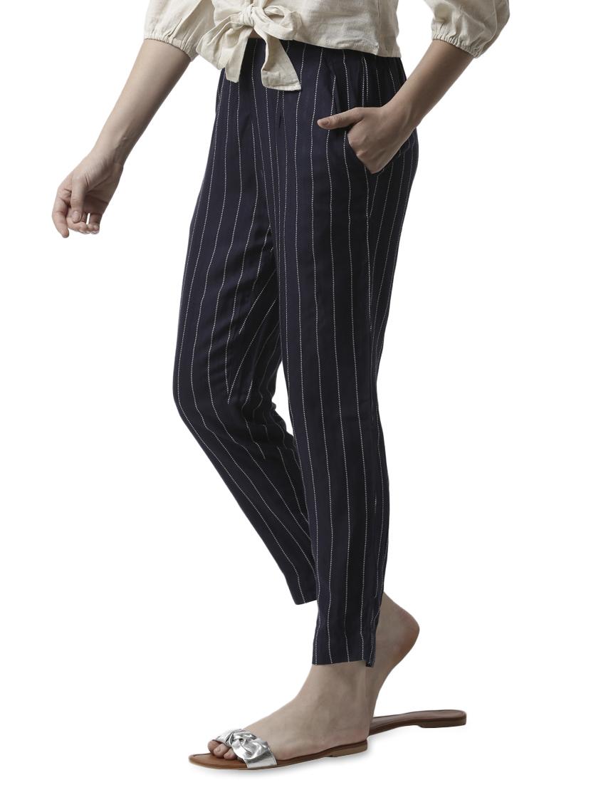 blue striped cigarette pants trouser - 17778923 - Standard Image - 1