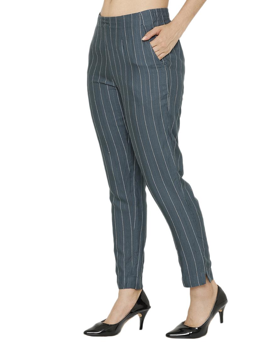 grey striped cigarette pants trouser - 17778924 - Standard Image - 1
