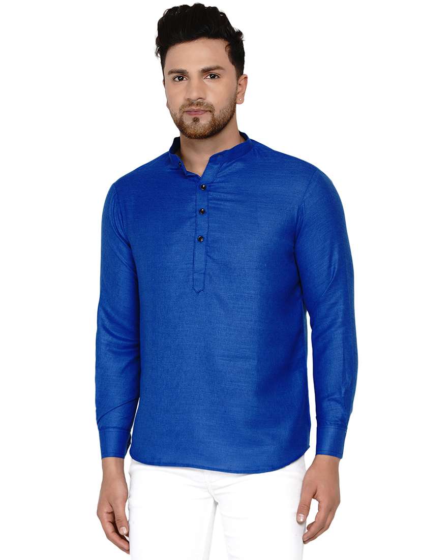 blue solid short kurta