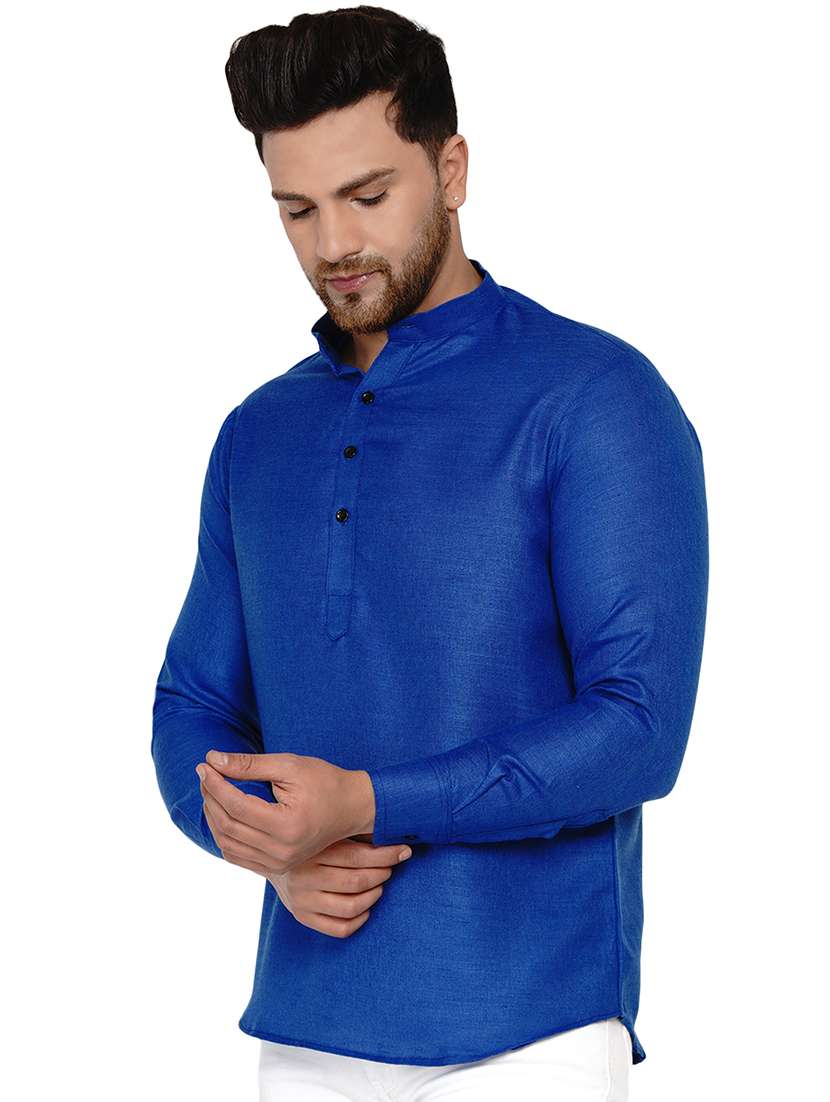 blue solid short kurta - 17779393 -  Standard Image - 1