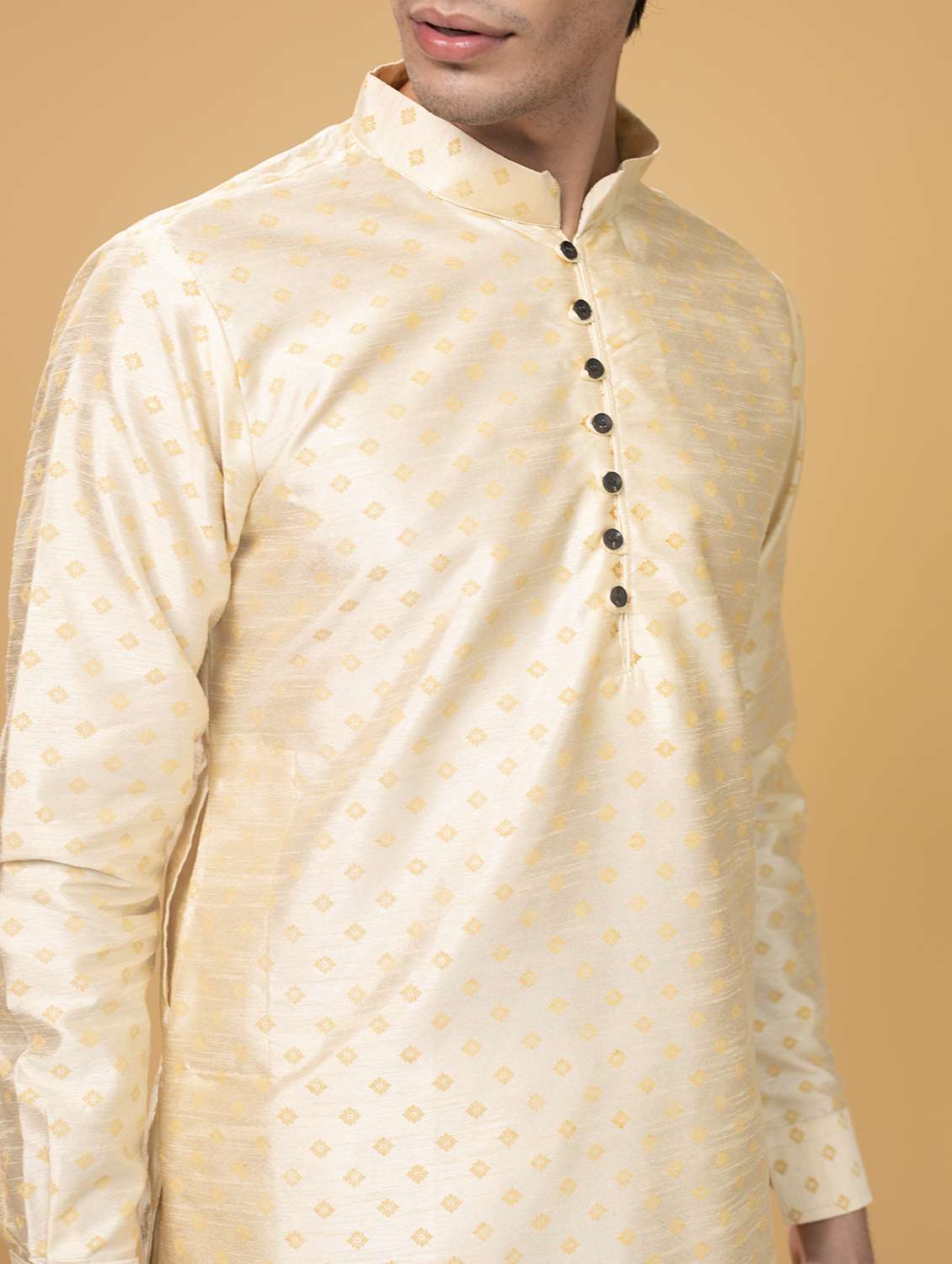 beige printed silk blend long kurta - 17779394 -  Standard Image - 4