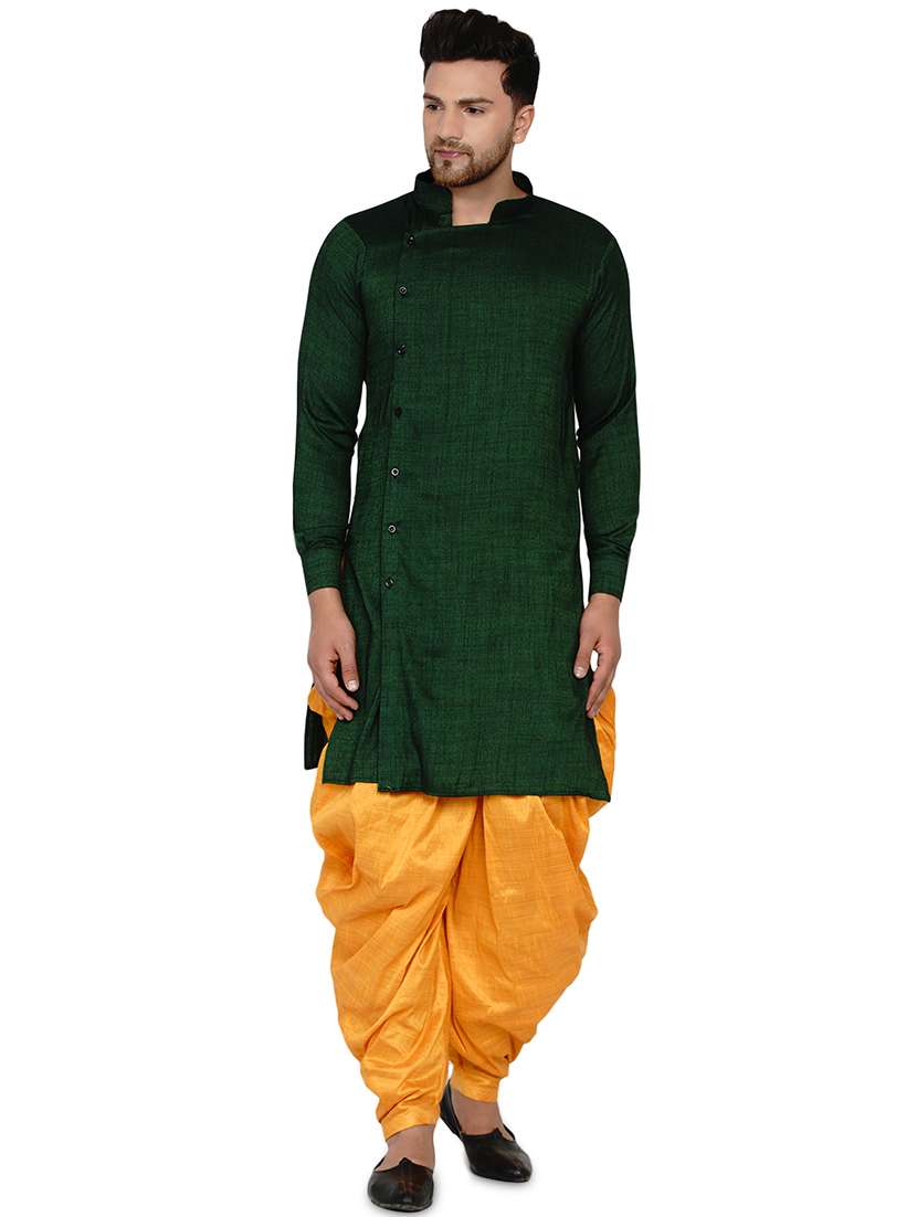 bottle-green solid long kurta