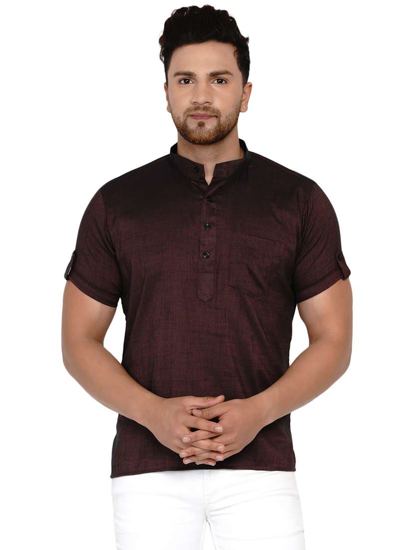 brown solid short kurta
