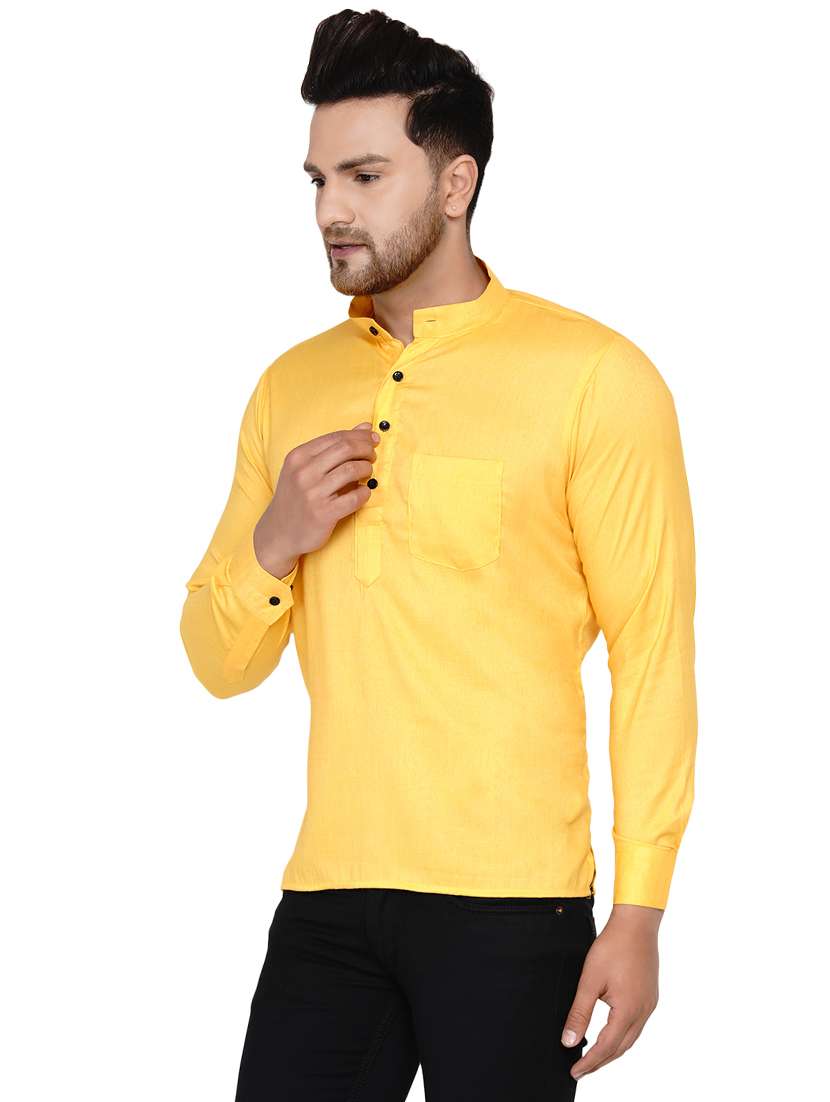 yellow solid short kurta - 17779404 - Standard Image - 1
