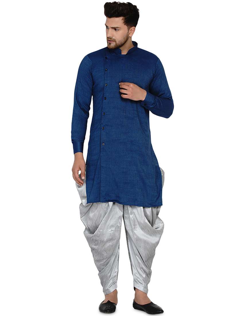 blue solid long kurta