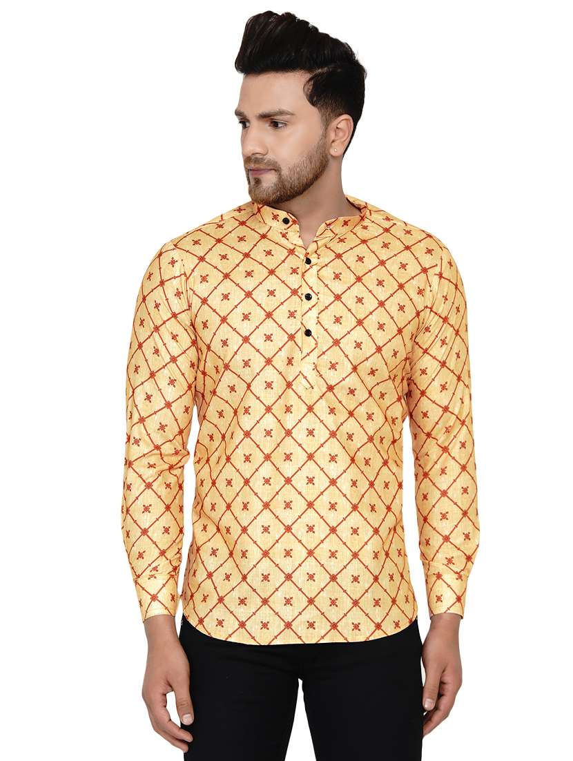 yellow printed short kurta