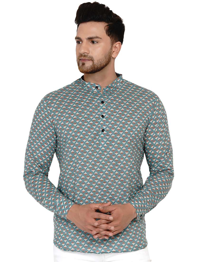 green printed short kurta