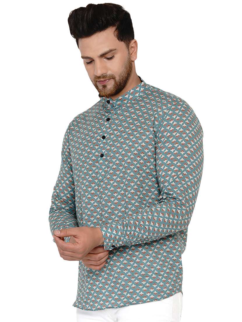 green printed short kurta - 17779415 -  Standard Image - 1