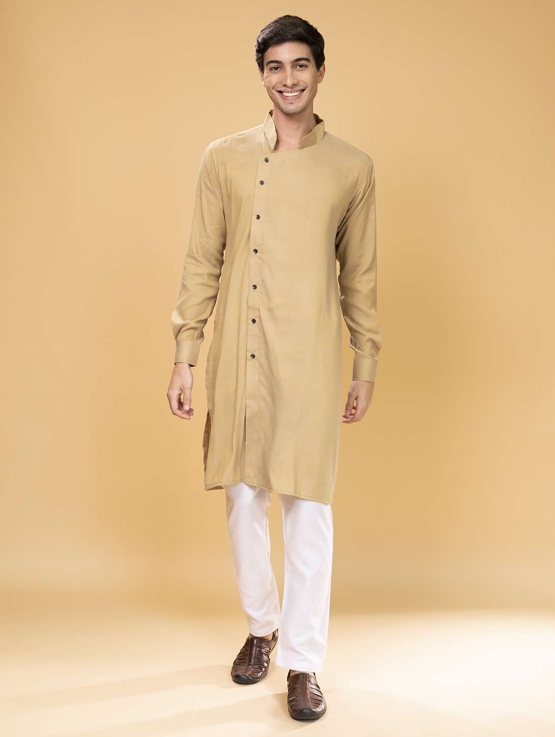 beige solid long kurta