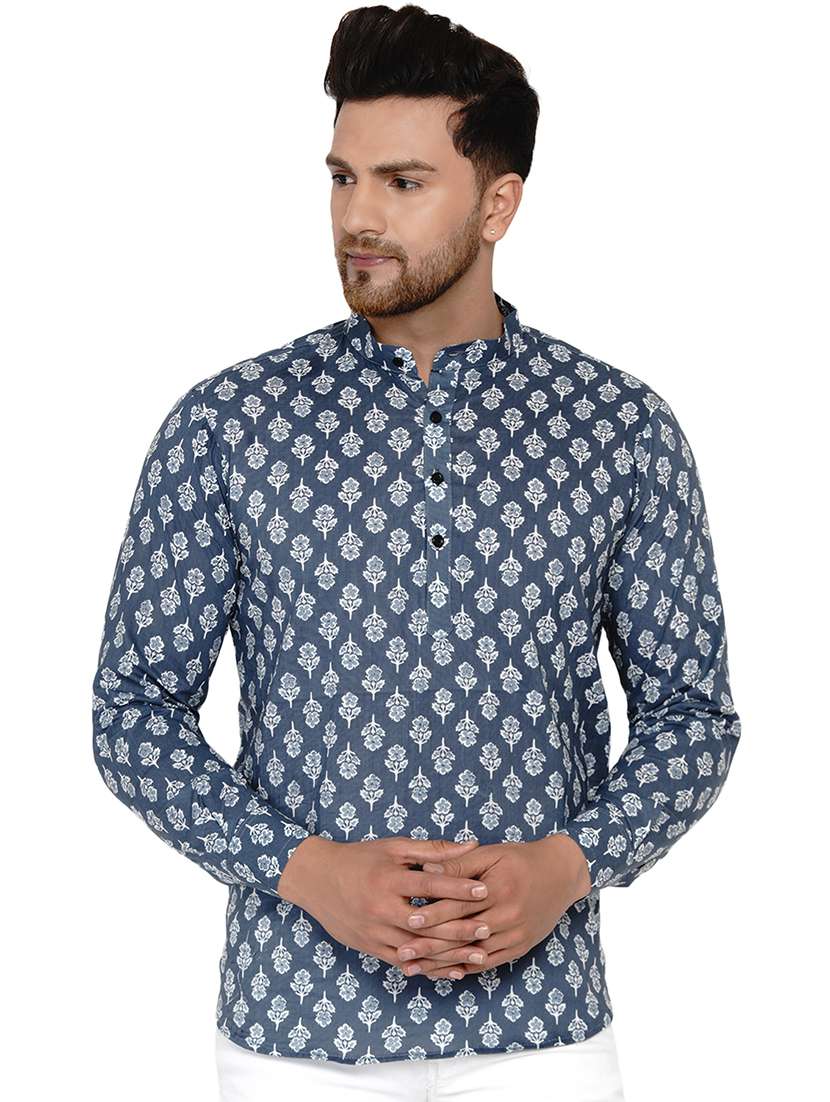 blue printed short kurta