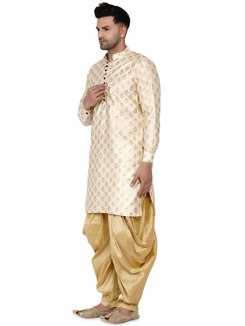 beige printed silk blend long kurta - 17779423 -  Standard Image - 1