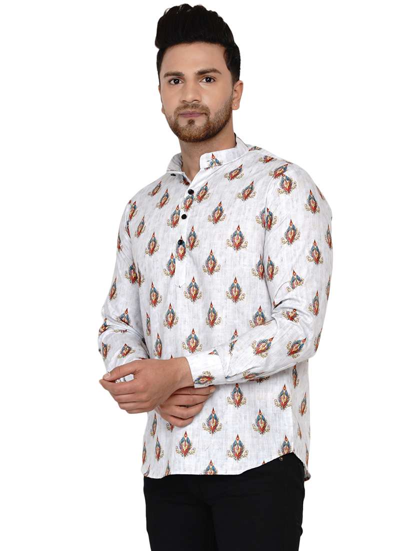 white printed short kurta - 17779424 - Standard Image - 1