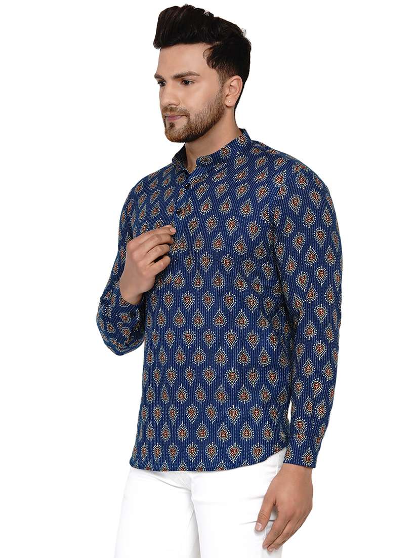 navy blue printed short kurta - 17779434 -  Standard Image - 1