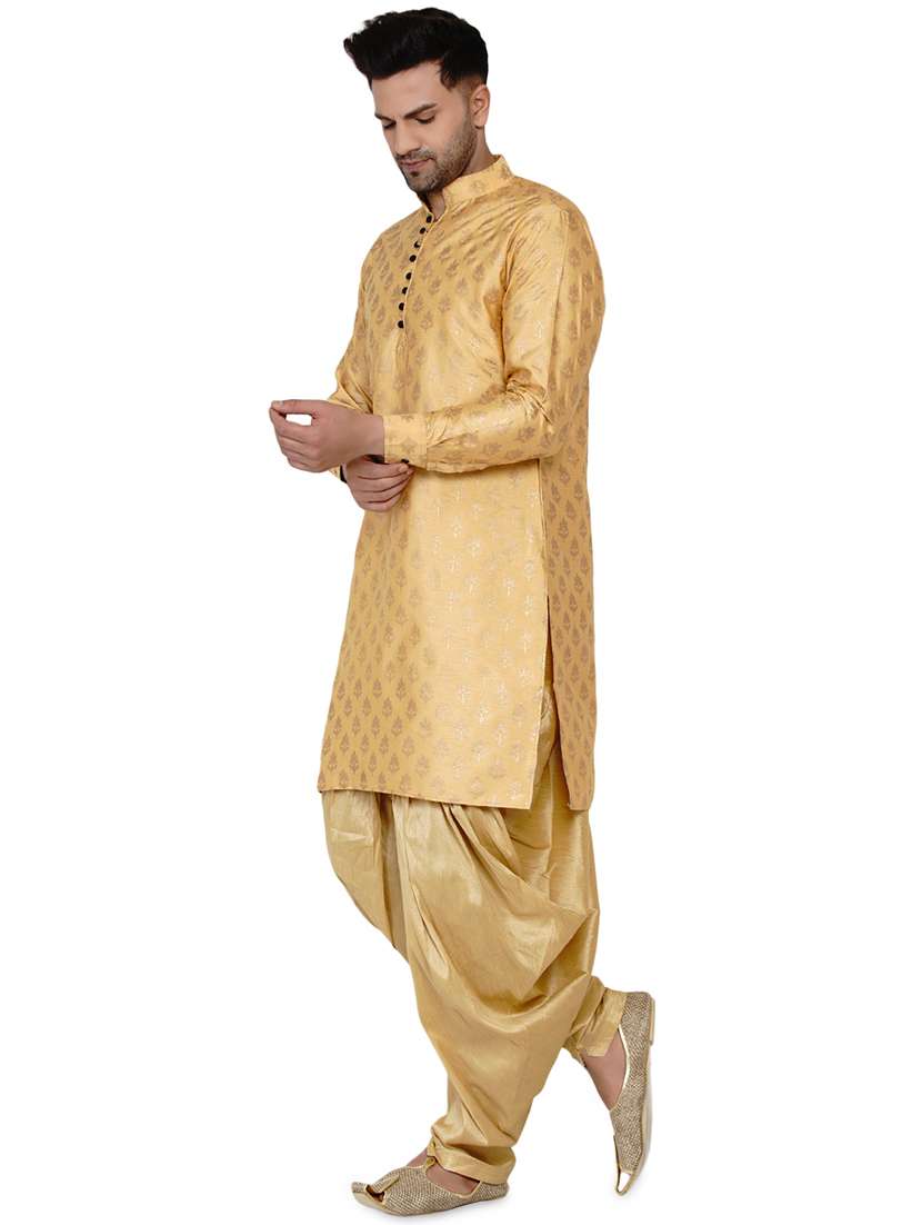 gold printed silk blend long kurta - 17779435 -  Standard Image - 1