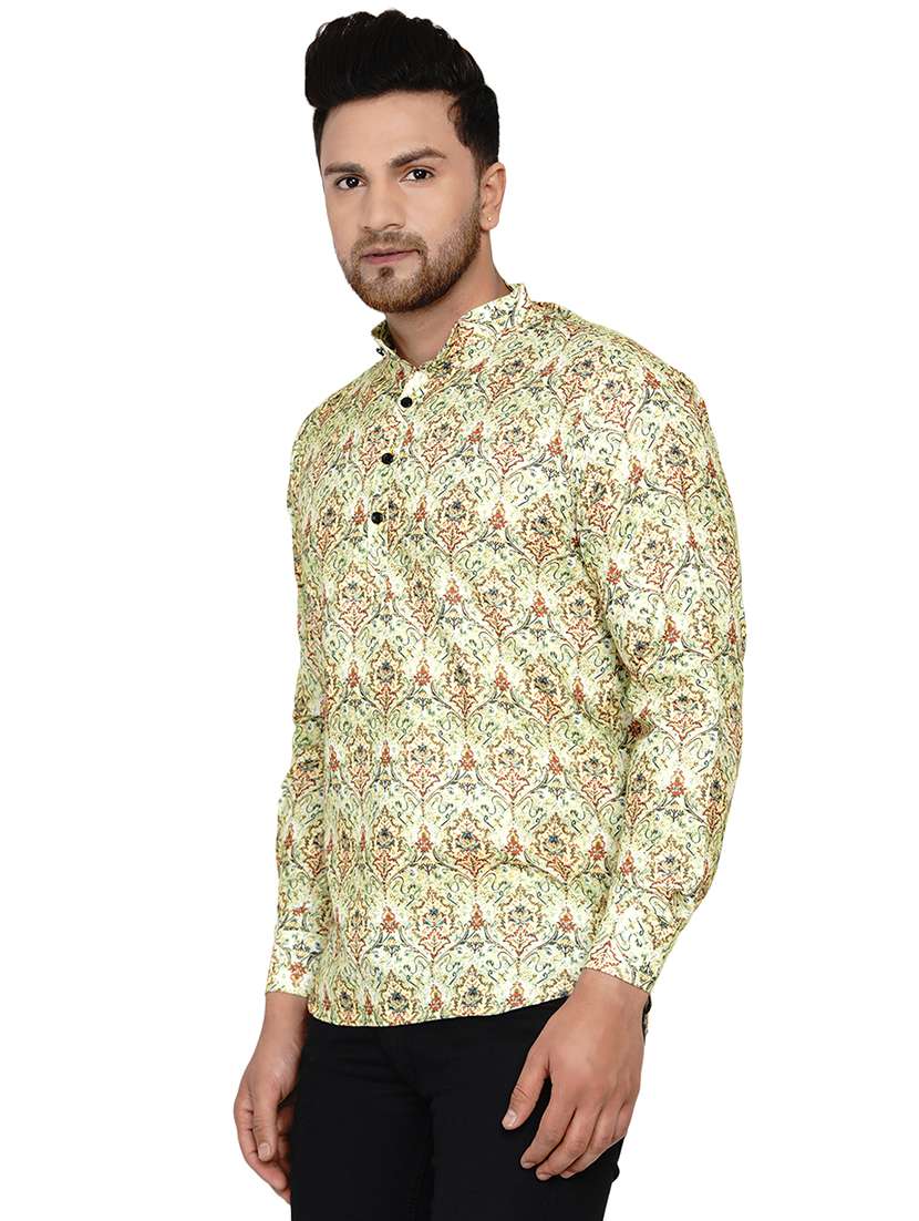 green printed short kurta - 17779436 -  Standard Image - 1