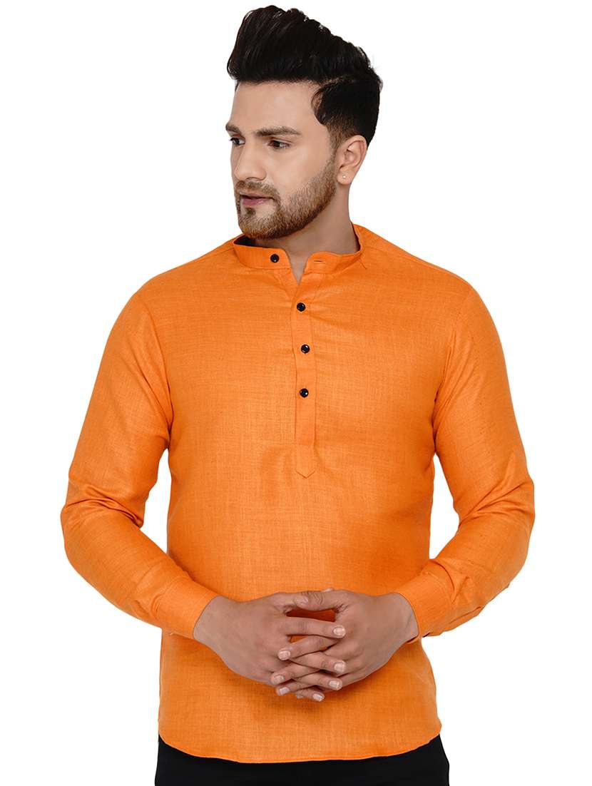 orange solid short kurta