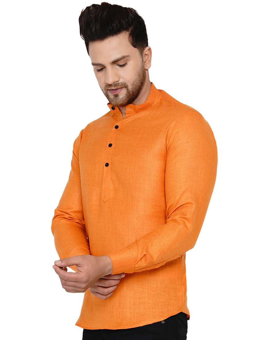 orange solid short kurta - 17779438 -  Standard Image - 1