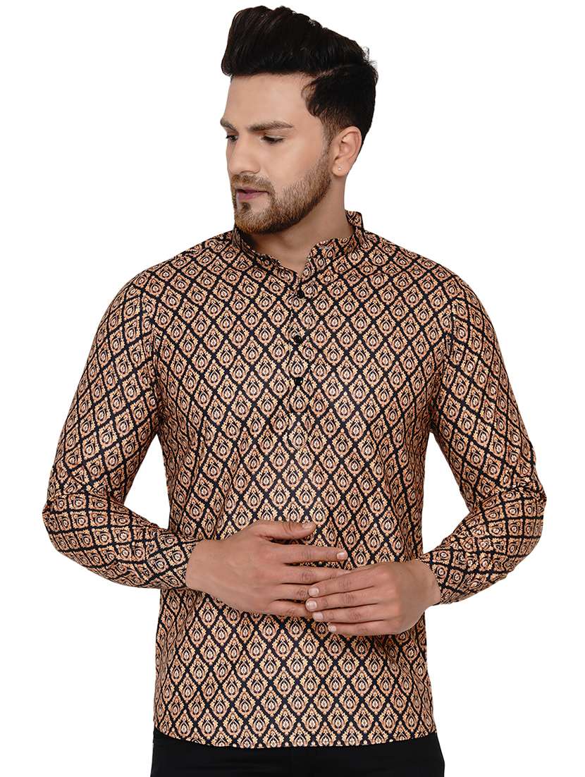 brown printed short kurta