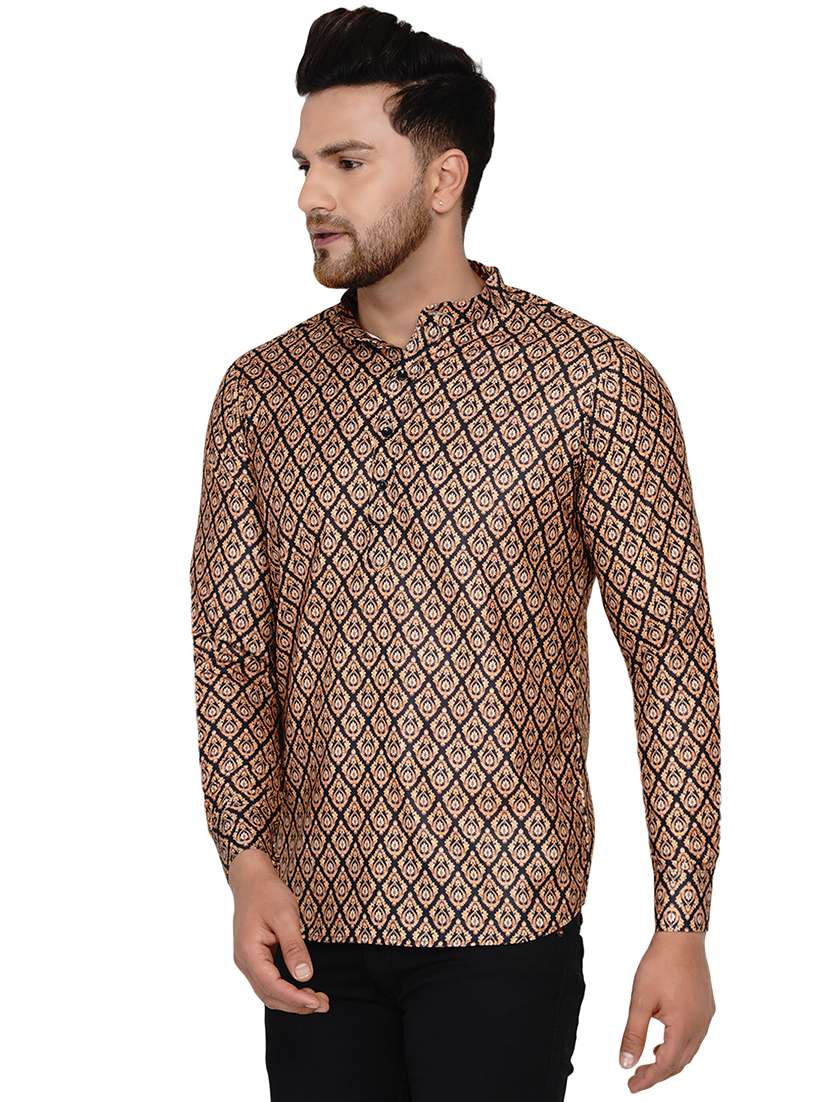 brown printed short kurta - 17779443 -  Standard Image - 1