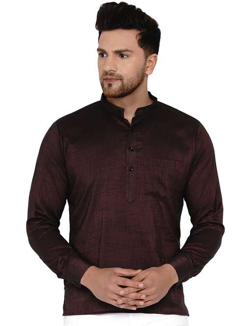 maroon solid short kurta - 17779444 -  Standard Image - 0