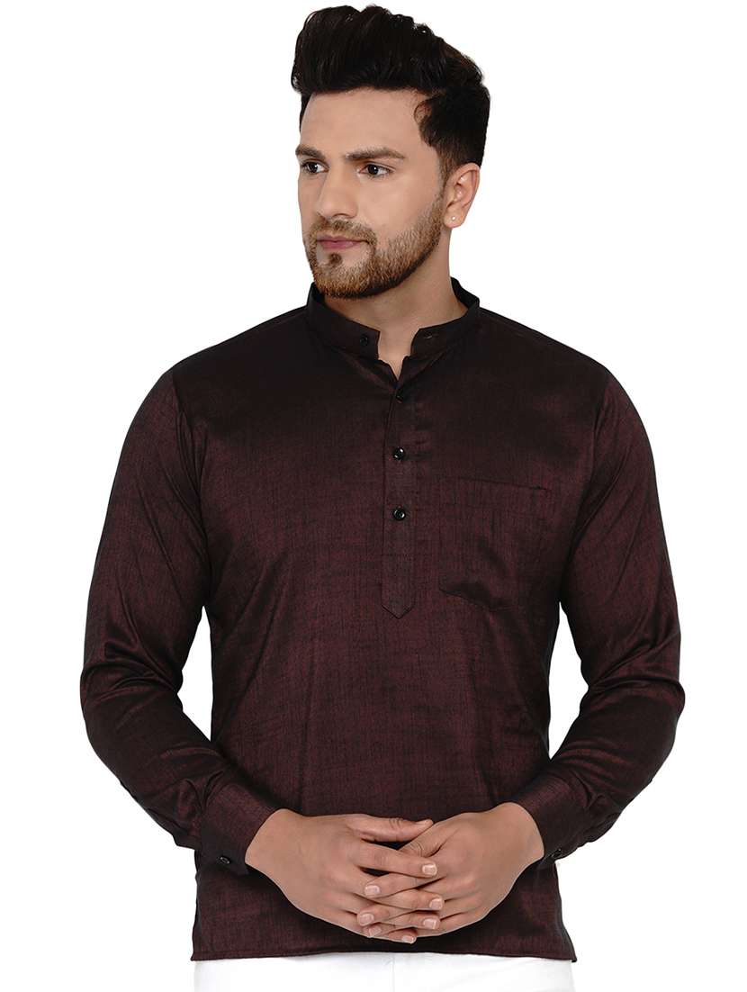 maroon solid short kurta - 17779444 -  Zoom Image - 0