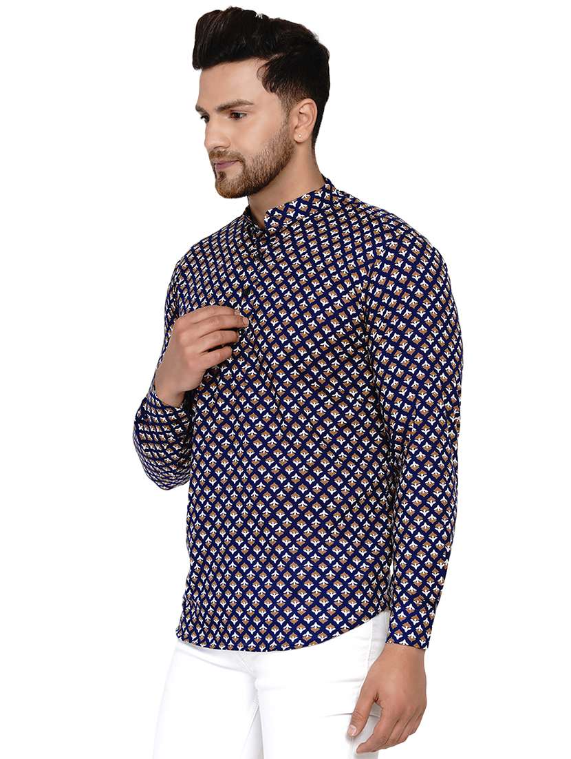 navy blue printed short kurta - 17779446 -  Standard Image - 1