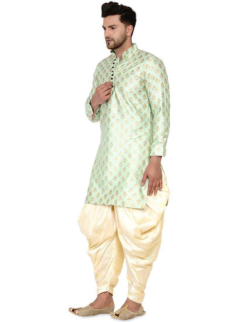 green solid silk blend long kurta - 17779447 -  Standard Image - 1