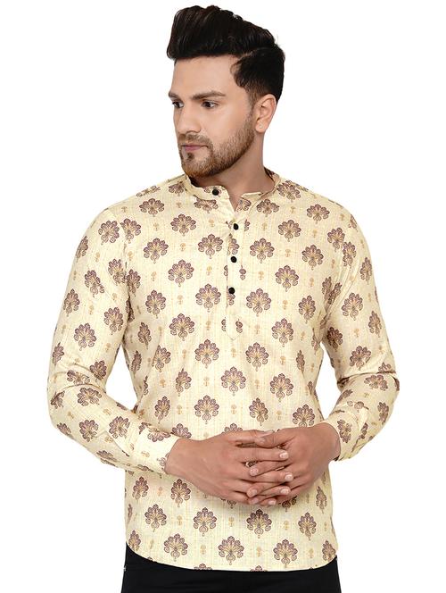 beige printed short kurta - 17779448 -  Standard Image - 0