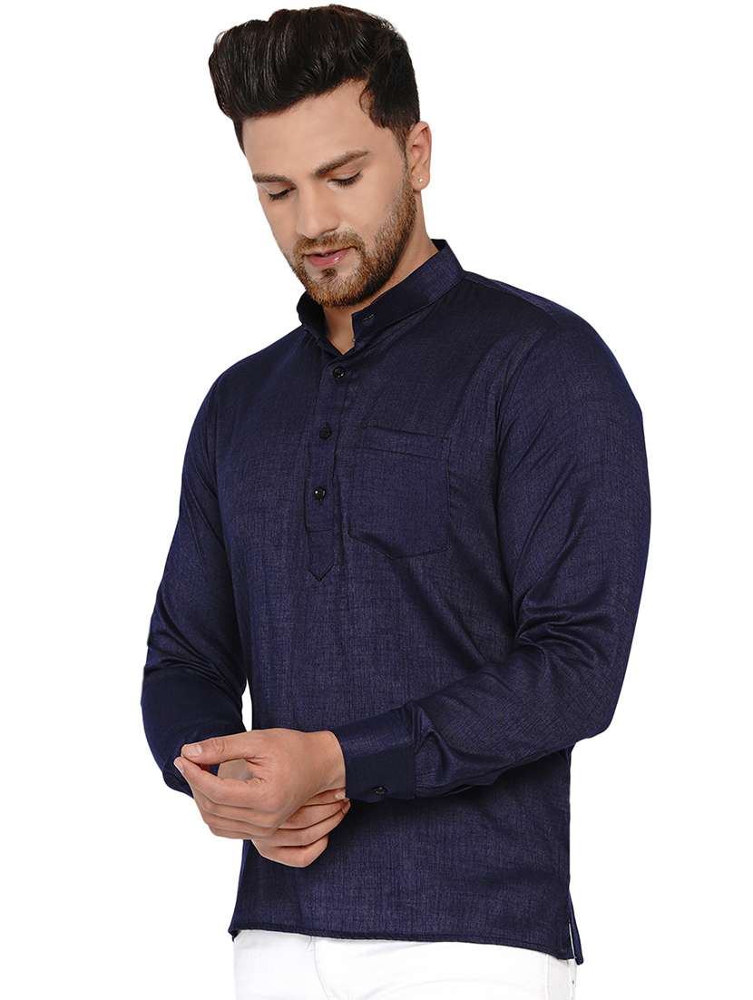 navy blue solid short kurta - 17779449 -  Standard Image - 1