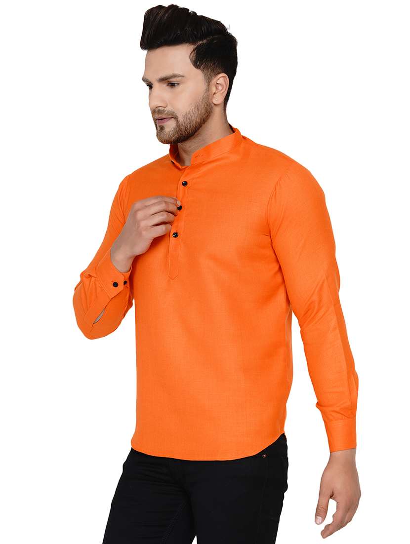 orange solid short kurta - 17779450 -  Standard Image - 1