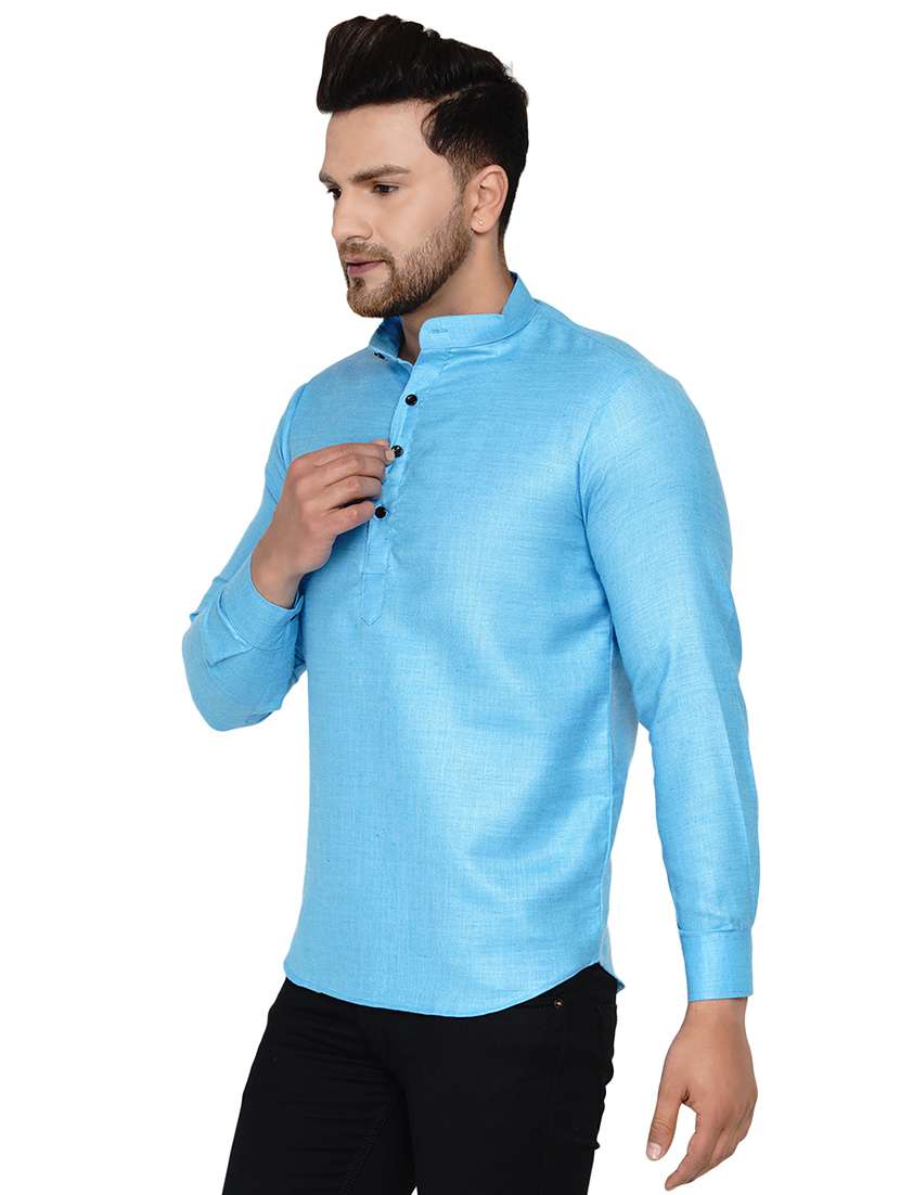 blue solid short kurta - 17779454 -  Standard Image - 1