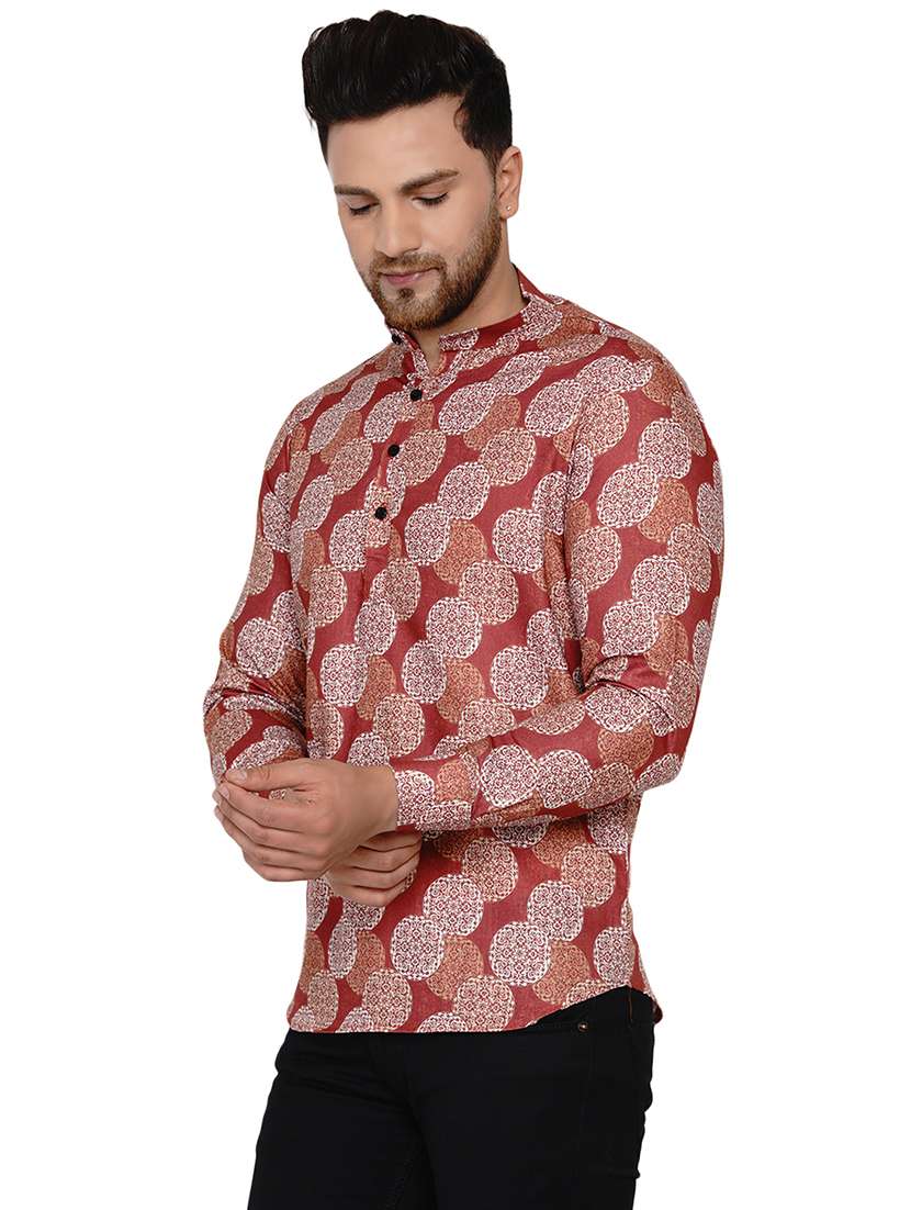 red printed short kurta - 17779455 - Standard Image - 1