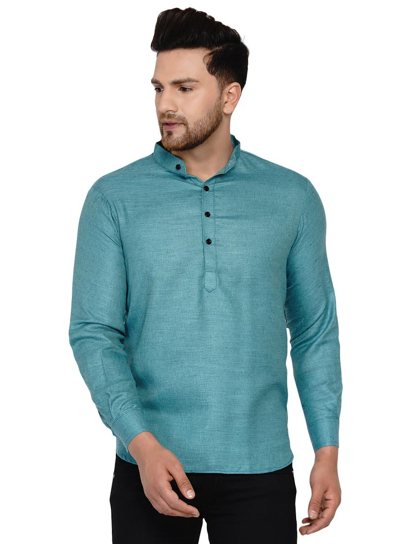 green solid short kurta