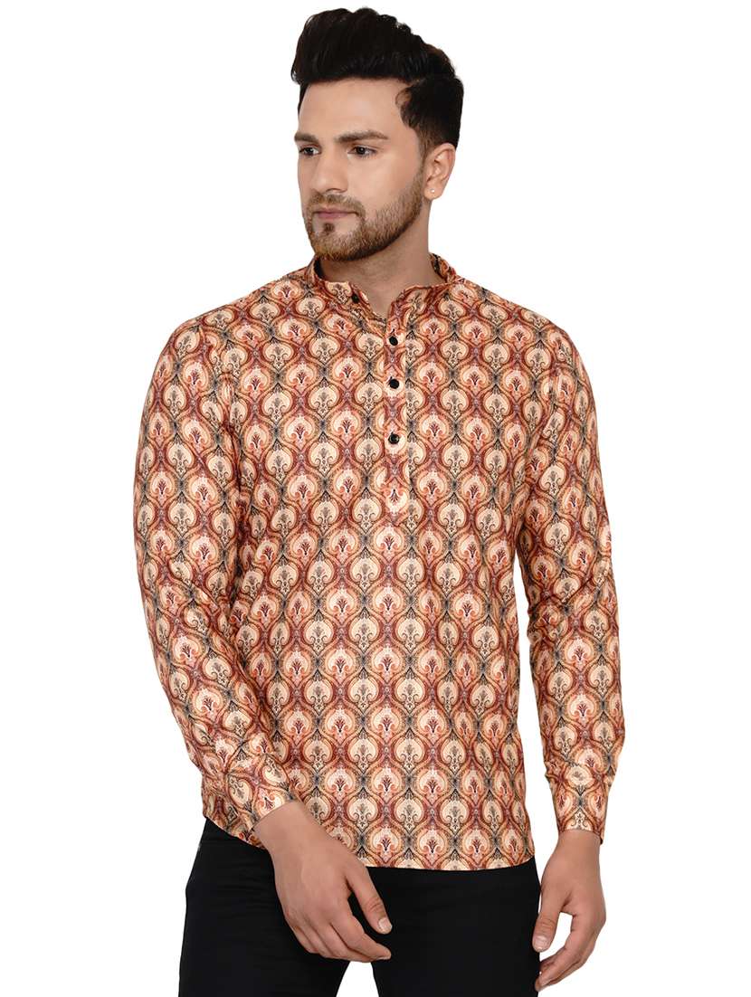 beige printed short kurta