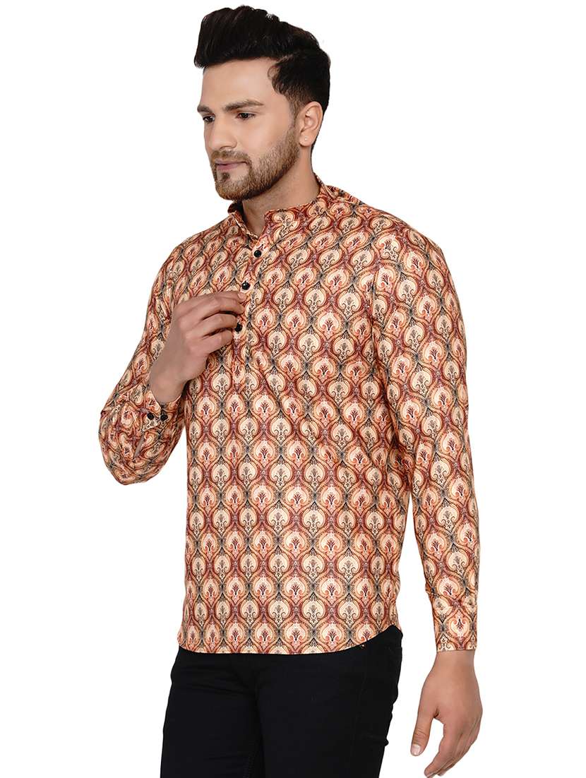 beige printed short kurta - 17779460 -  Standard Image - 1