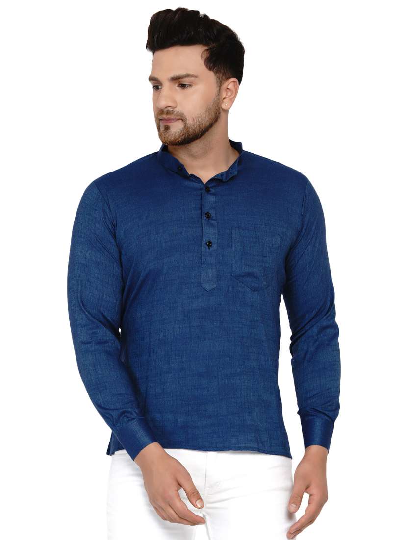 navy blue solid short kurta
